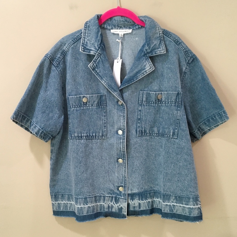 Jane And Delancey Shirt Boxy Top Womens M Denim Blue Cotton Beach Coastal NWT